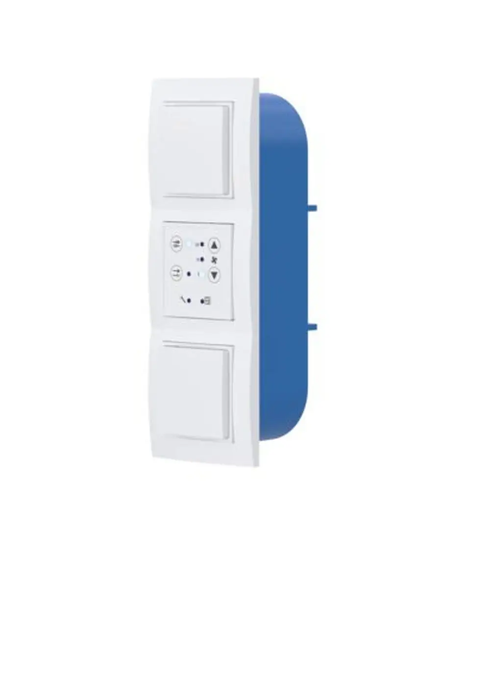 Nahaufnahme eines weißen STIEBEL ELTRON Regelungssets ZLWE-W 115 P SET AC/4, 204181 mit blauer Rückseite.